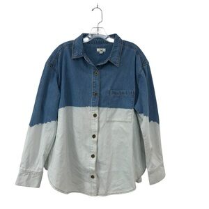 Easel Women’s Denim Shirt S Half Bleach Chambray L/S Oversized